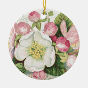 Vintage Retro Christmas Card, Apple Blossoms Ceramic Ornament