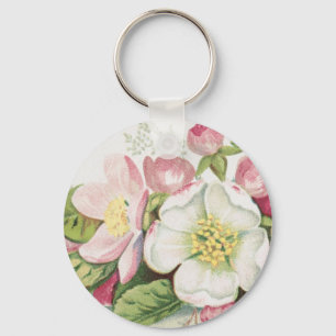 Vintage Retro Christmas Card, Apple Blossoms Keychain