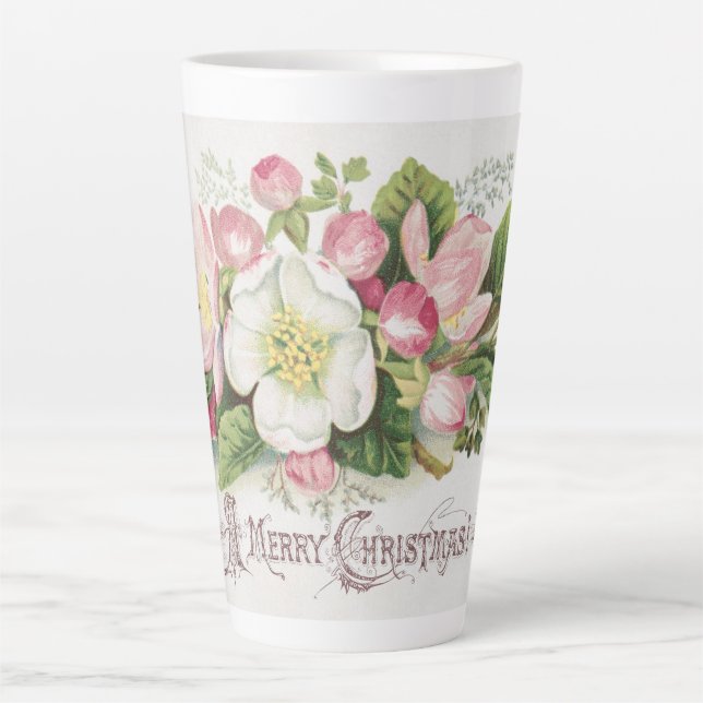 Vintage Retro Christmas Card, Apple Blossoms Latte Mug (Front)