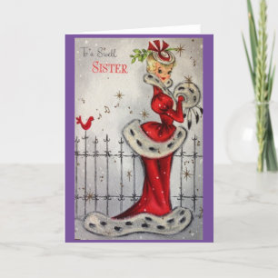 Vintage Retro Christmas Card for Sister