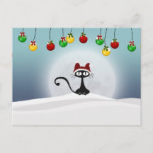 Vintage Retro Christmas Cat Postcard