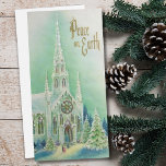 Vintage Retro Christmas Church Winter Holiday Card<br><div class="desc">Beautiful Vintage Christmas church winter snow scene. Perfect addition to your vintage collection or great for sending out to family and friends for the holiday season. This can be transferred to other products including a folded holiday card.</div>