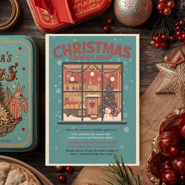 Vintage Retro Christmas Cookie Swap Invitation (Creator Uploaded)