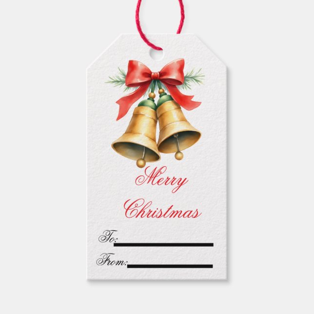 Vintage Retro Christmas Gift Tag with Bells & Red  (Front)