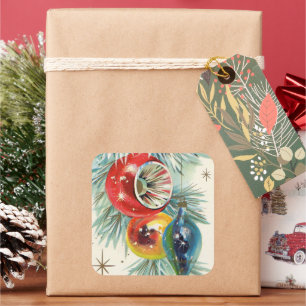 Vintage retro Christmas Holiday bulbs sticker