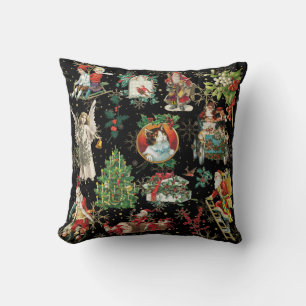 Vintage Retro Christmas Holiday Festive Pattern Throw Pillow