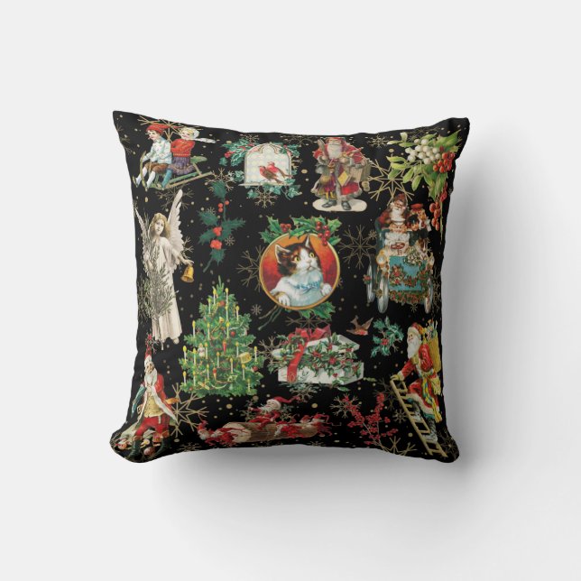 Vintage Retro Christmas Holiday Festive Pattern Throw Pillow (Front)