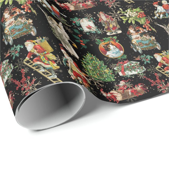 Vintage Retro Christmas Holiday Festive Pattern Wrapping Paper (Roll Corner)
