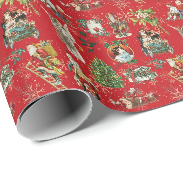 Vintage Retro Christmas Holiday Festive Red Wrapping Paper (Roll Corner)