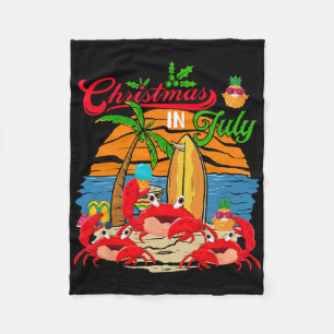 Vintage Retro Christmas In July Three Cute Crabs F Fleece Blanket