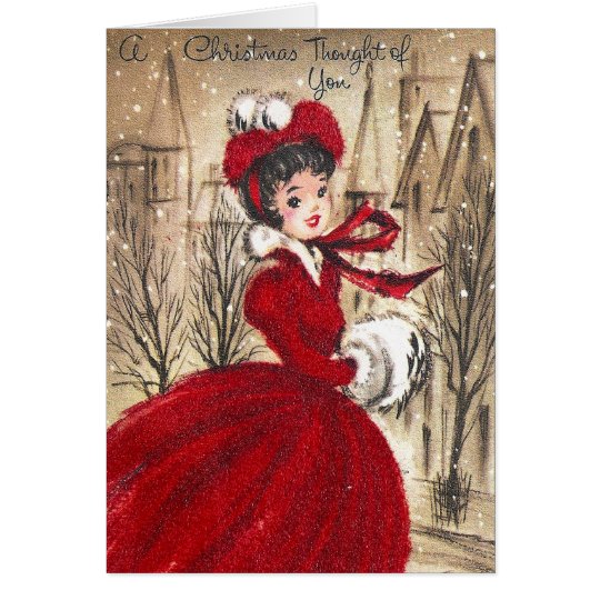 Vintage retro Christmas lady dd text card