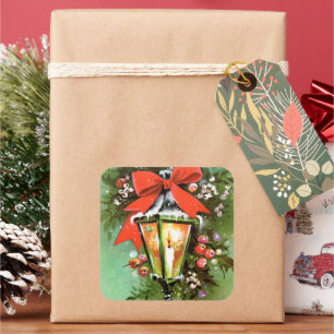 Vintage retro Christmas lamp Holiday sticker