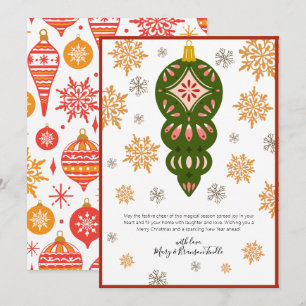 Vintage Retro Christmas Ornaments and Snow Flakes  Holiday Card