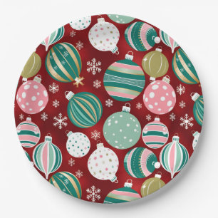 Vintage Retro Christmas Ornaments and Snowflakes  Paper Plate