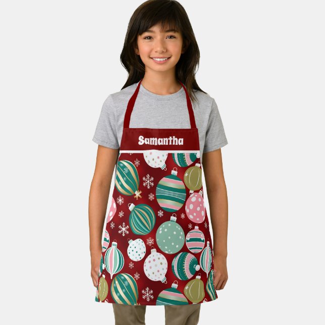 Vintage Retro Christmas Ornaments Snowflakes Kids Apron (Insitu)