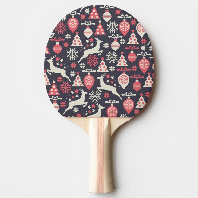 Vintage Retro Christmas Pattern Holiday Ping Pong Paddle (Front)