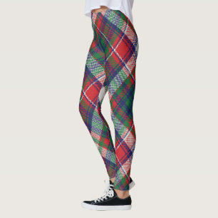 Vintage Retro Christmas Plaid Red Blue Green Leggings
