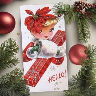 Vintage Retro Christmas Poinsettia Lady Custom Holiday Card