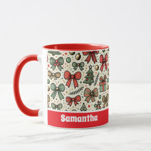 Vintage Retro Christmas Polka Dots Bows Pattern Mug