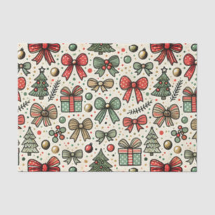 Vintage Retro Christmas Polka Dots Bows Pattern Tissue Paper