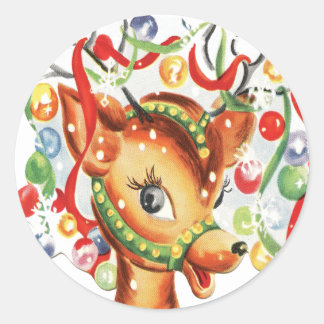 Vintage Retro Christmas Reindeer Confetti Classic Round Sticker