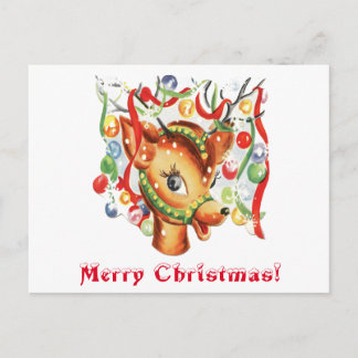 Vintage Retro Christmas Reindeer Confetti Holiday Postcard
