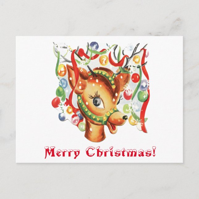 Vintage Retro Christmas Reindeer Confetti Holiday Postcard (Front)