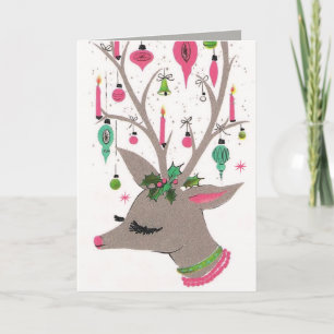 Vintage retro Christmas reindeer customizable card