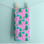 Vintage Retro Christmas Reindeer on Pink Kitchen Towel<br><div class="desc">Add a touch of whimsical nostalgia to your holiday kitchen with this retro christmas reindeer tea towel. Featuring a charming reindeer illustration in soft pastel colours of aquas, greens and pinks, this towel brings a playful and festive vibe to your culinary space. The retro design evokes the warmth and nostalgia,...</div>