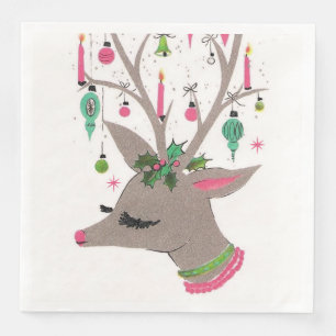 Vintage retro Christmas reindeer party napkins