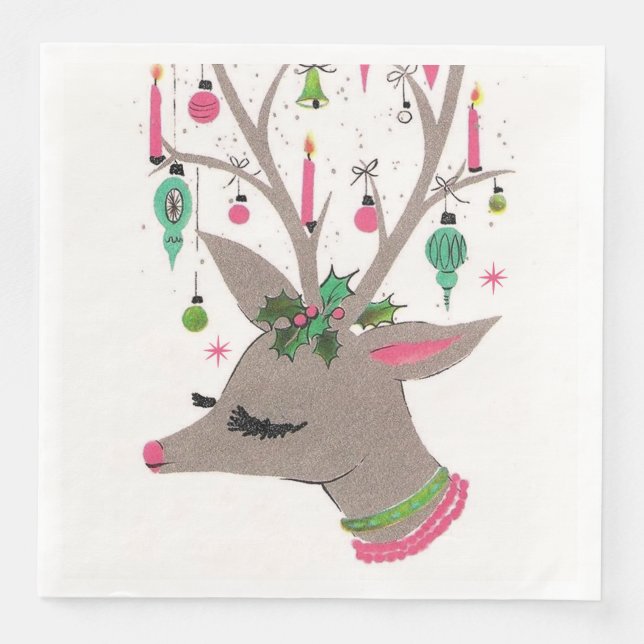 Vintage retro Christmas reindeer party napkins (Front)