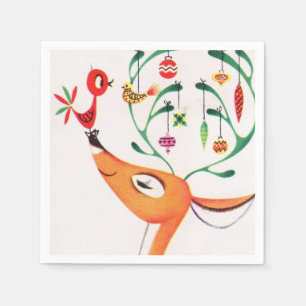 Vintage retro Christmas reindeer party napkins