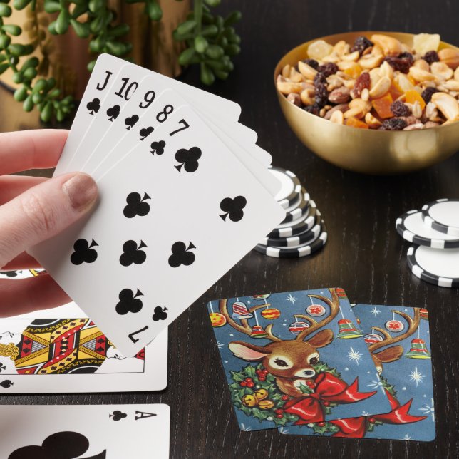 Vintage retro Christmas reindeer playing cards (In Situ)