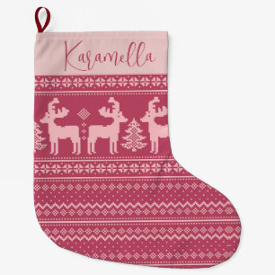 Vintage Retro Christmas Reindeer Sweater Pattern Large Christmas Stocking