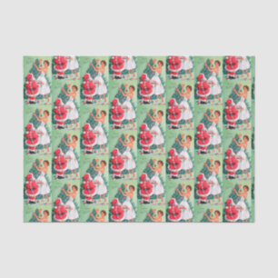 Vintage retro Christmas Santa and lady tissue Paper