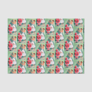 Vintage retro Christmas Santa and lady tissue Tissue Paper
