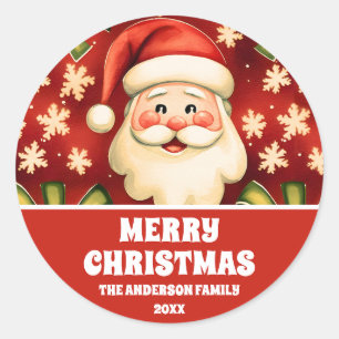 Vintage Retro Christmas Santa Claus and Bows Classic Round Sticker