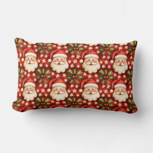 Vintage Retro Christmas Santa Claus and Bows Lumbar Pillow