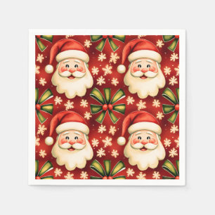 Vintage Retro Christmas Santa Claus and Bows Napkin