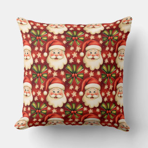 Vintage Retro Christmas Santa Claus and Bows Throw Pillow