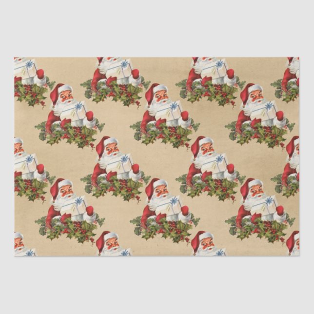 Vintage Retro Christmas Santa Claus Pattern  Tissue Paper (Front)