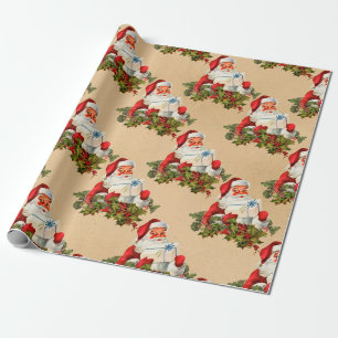 Vintage Retro Christmas Santa Claus Pattern Wrapping Paper