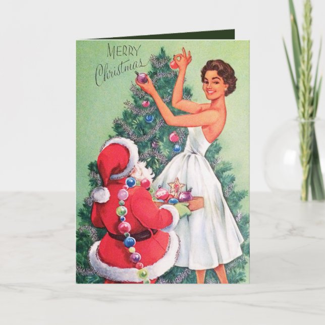 Vintage retro Christmas Santa lady add text card (Front)