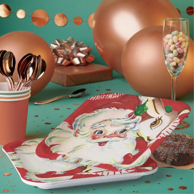 Vintage retro Christmas Santa reindeer party plate (Multi)