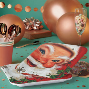 Vintage retro Christmas Santa reindeer party plate
