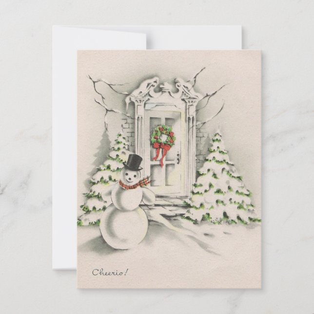 Vintage Retro Christmas Snowman Cheerio Holiday Card (Front)