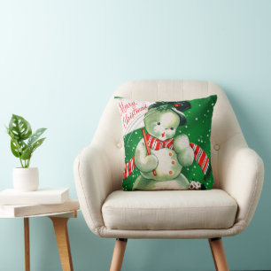 Vintage retro Christmas snowman home decor pillow