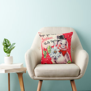 Vintage retro Christmas snowman home decor pillow