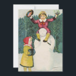 Vintage Retro Christmas Snowman Winter Scene Holiday Card<br><div class="desc">Vintage Retro children Christmas Snowman Winter Scene Holiday Card.</div>
