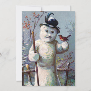 Vintage Retro Christmas Snowman Winter Scene Holiday Card